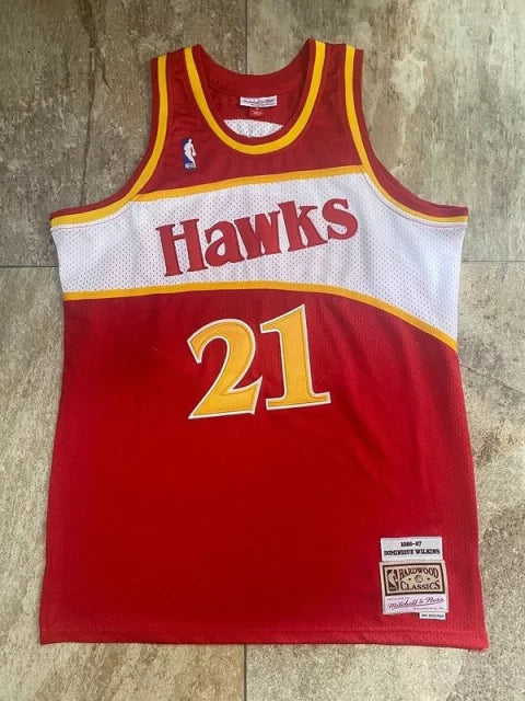 Canotta NBA Atlanta Hawks Mitchell & Ness Authentic Wilkins 21 - Rossa e Bianca