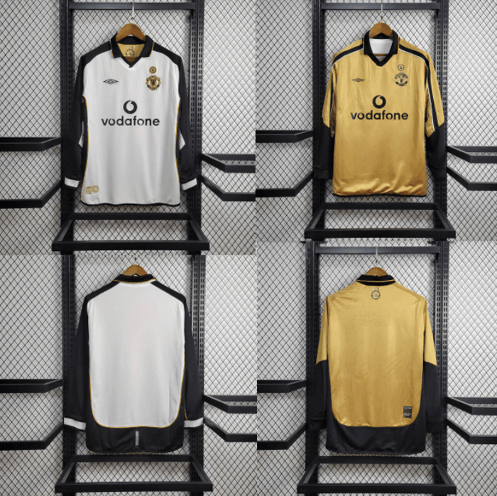 Maglia Manchester United Retro 2001/02 II Bianca e Nera Umbro Double Face Manica Lunga
