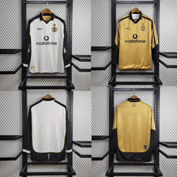 Maglia Manchester United Retro 2001/02 II Bianca e Nera Umbro Double Face Manica Lunga