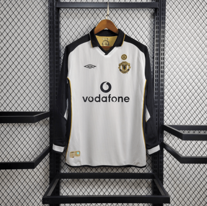 Maglia Manchester United Retro 2001/02 II Bianca e Nera Umbro Double Face Manica Lunga